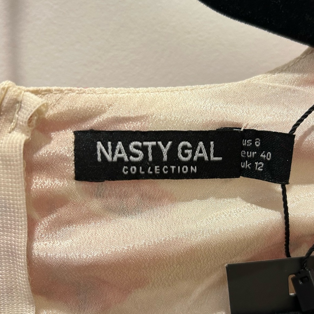 NWT Nasty Gal Floral Puff Sleeve Ruched Mini Dress Rose Floral Sz US 8 - Picture 7 of 8